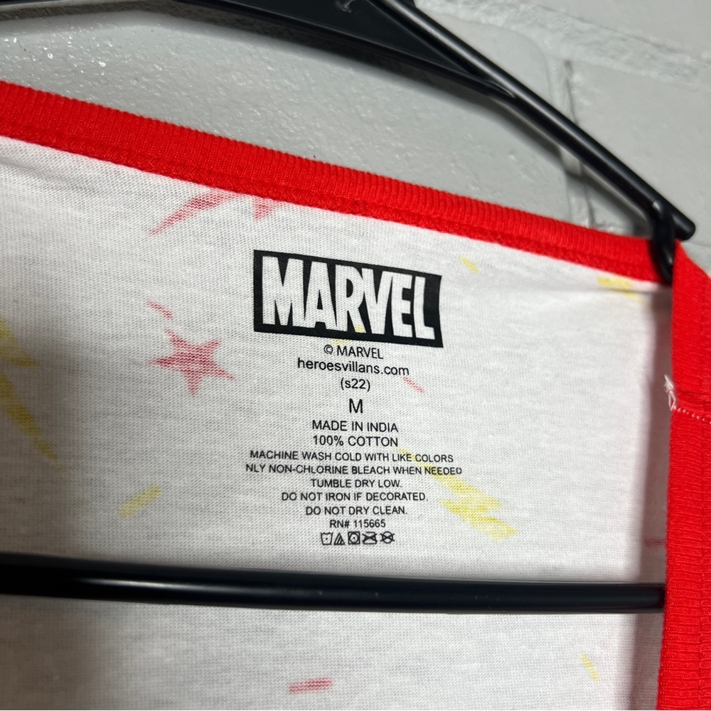 Marvel Comics White Ringer Tee with Red & Yellow Graphics - Picture 3 of 8